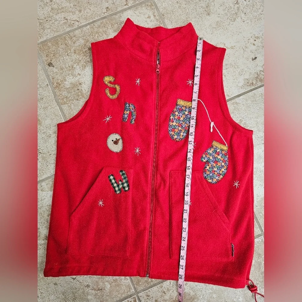 Nyl Wear Red Fleece Holiday Vest 1X Snowmen Mittens Appliqué Christmas Novelty - Picture 6 of 6